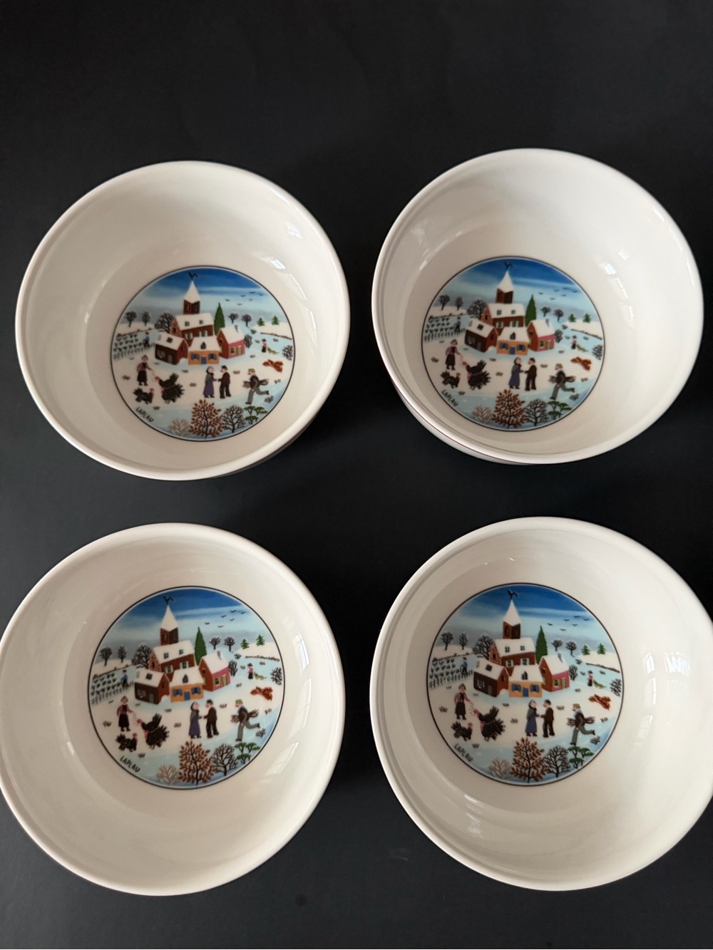 Villeroy & Boch Cereal Bowl Naif Christmas  G Laplau Red Trim Soup Salad Set 4